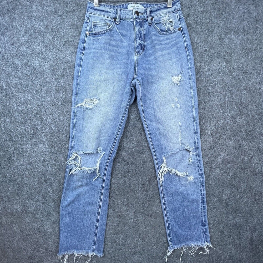 Carly Jean Los Angeles Jeans Womens 3 Chrissy Light Thrashed Ripped Fray Raw Hem